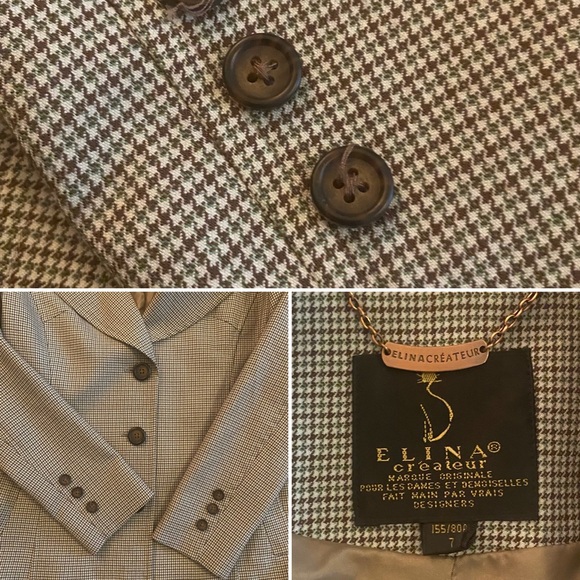 Vintage Green/Brown/White Houndstooth Print Button Down Skirt Suit (Small/Med) - Picture 12 of 12